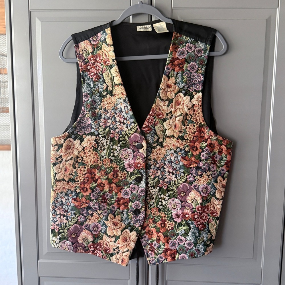 Cabin Creek Women's Vintage Cottagecore Floral Tapestry Vest, Multi, 1X